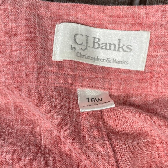 CJ BANKS Women's Plus 16W 16 Pink Linen Lightweight Elastic Waist Capri Pants - Picture 4 of 5